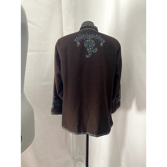 Silk Land Woman Brown Blue Beige Button Front Blazer Size 2x - Picture 9 of 11